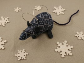 Dark Blue Checkered Mouse/Rat Ornament
